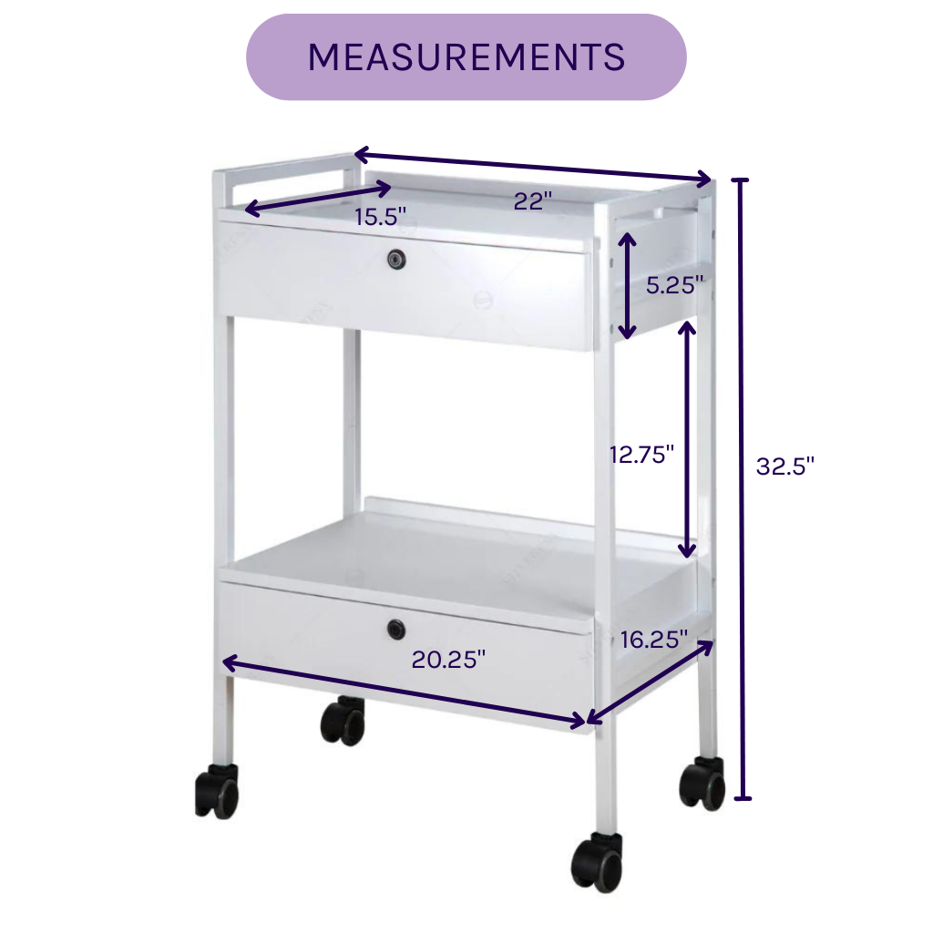 2 Shelf Med Spa Esthetician Cart with 2 Locking Drawers (1019) - Image 5