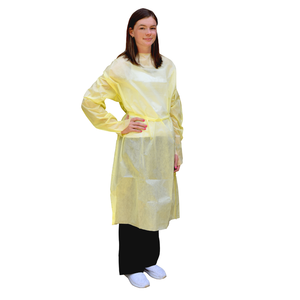 Isolation Gown, Universal, Yellow, Over-the Head, Full Back, AAMI2