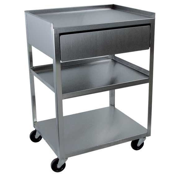 Ideal Products Stainless 3 shelf Medical Cart with Drawer (MC21D)