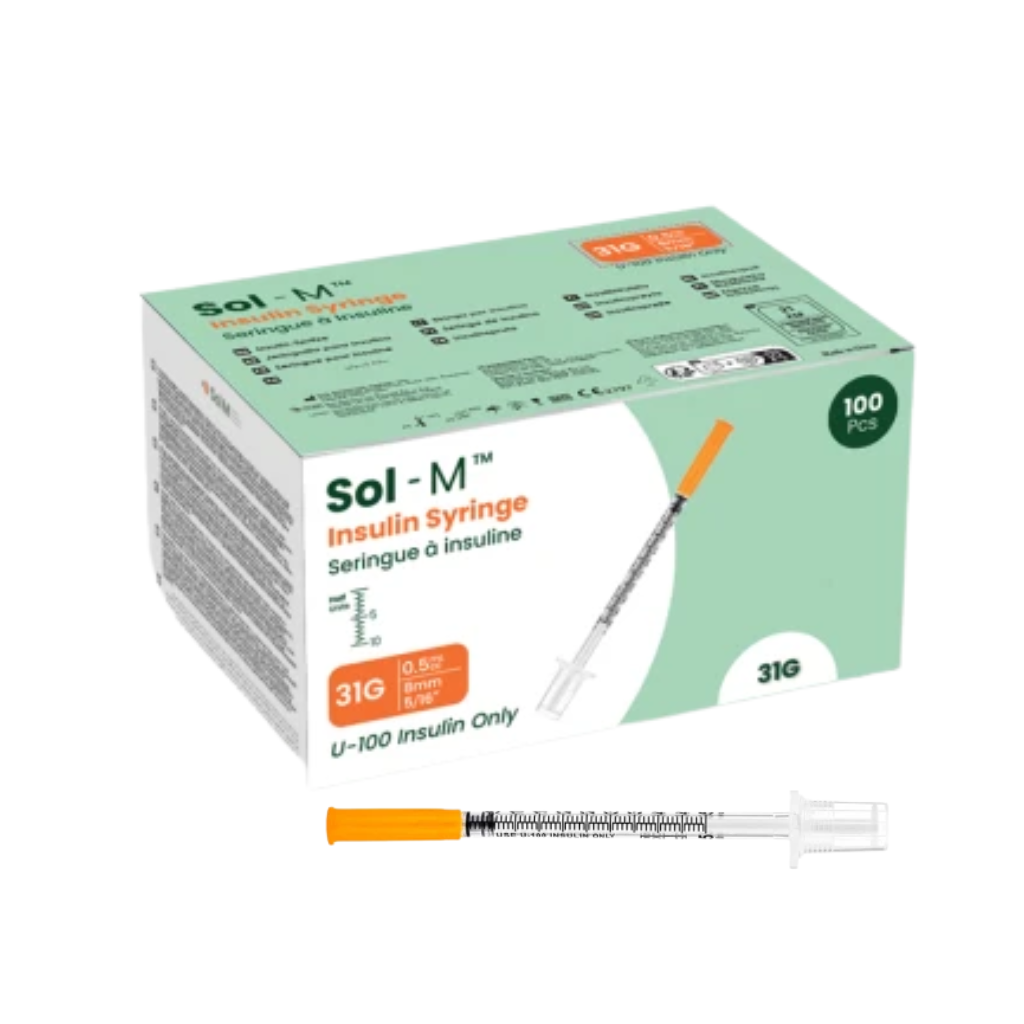 Sol-M 0.3ml Standard Insulin Syringe w/ 31G x 8mm Low Dead Space Needle